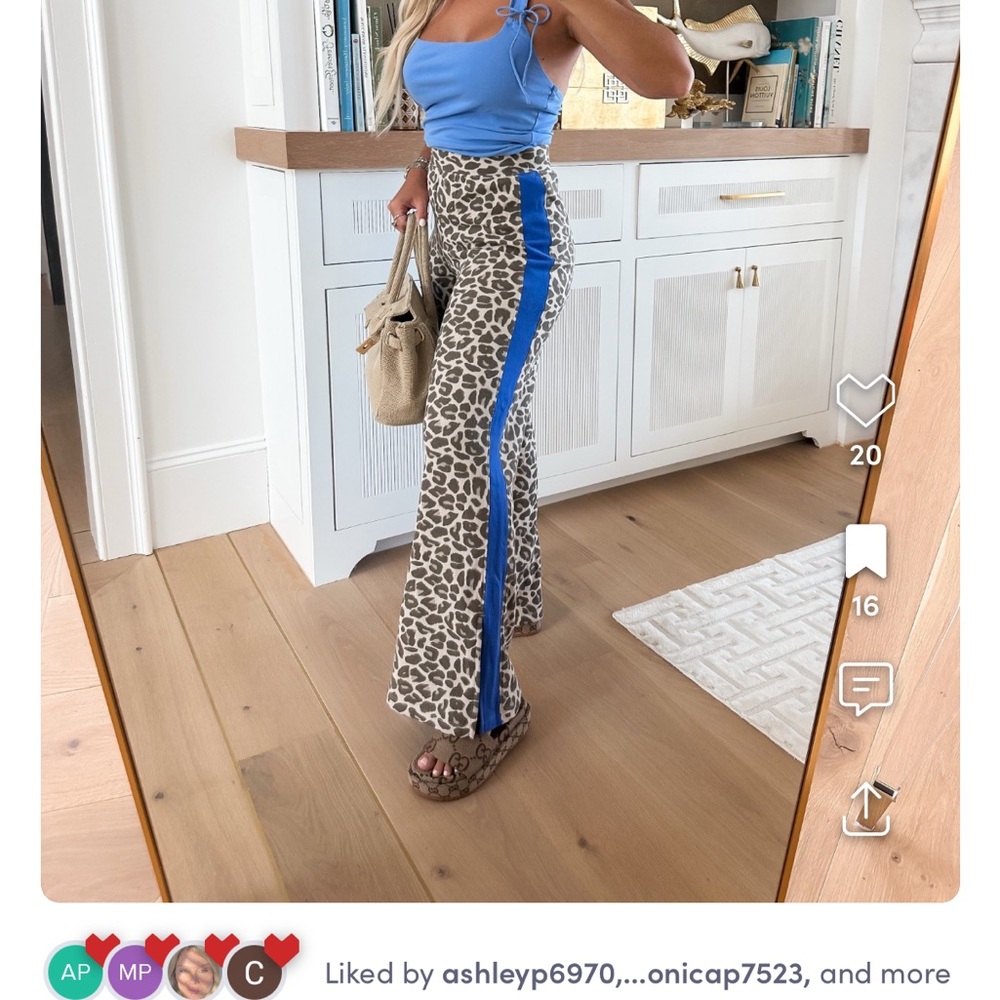 Leopard Print Pants with Blue Stripe
